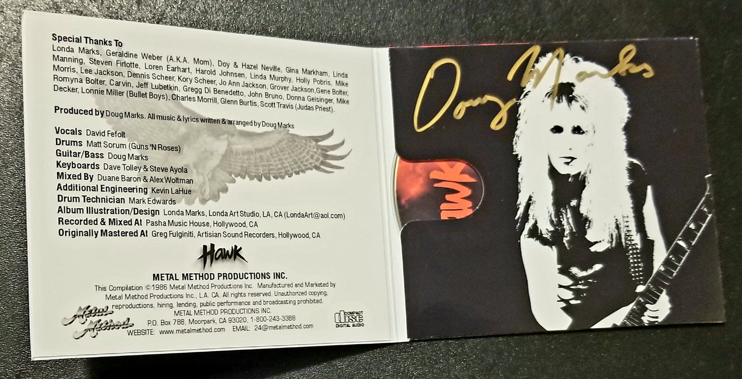 HAWK CD AUTOGRAPHED BY DOUG MARKS OF METAL METHOD - FEATURING MATT SORUM ON DRUMS